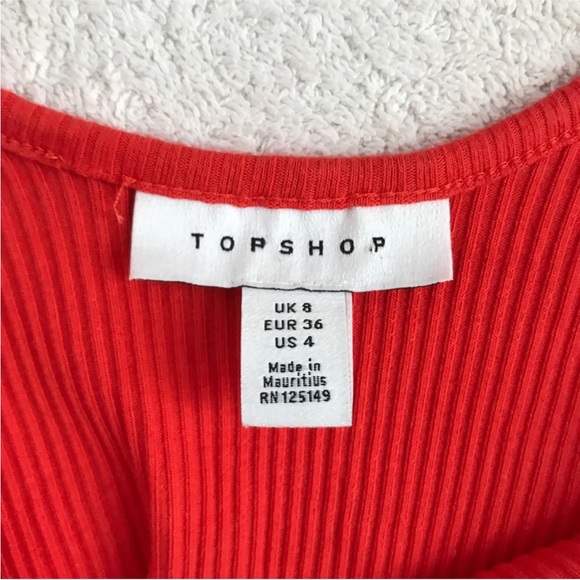 TOPSHOP Long Sleeve Ribbed Cropped Top in Red sz 4 EUC - Picture 4 of 8